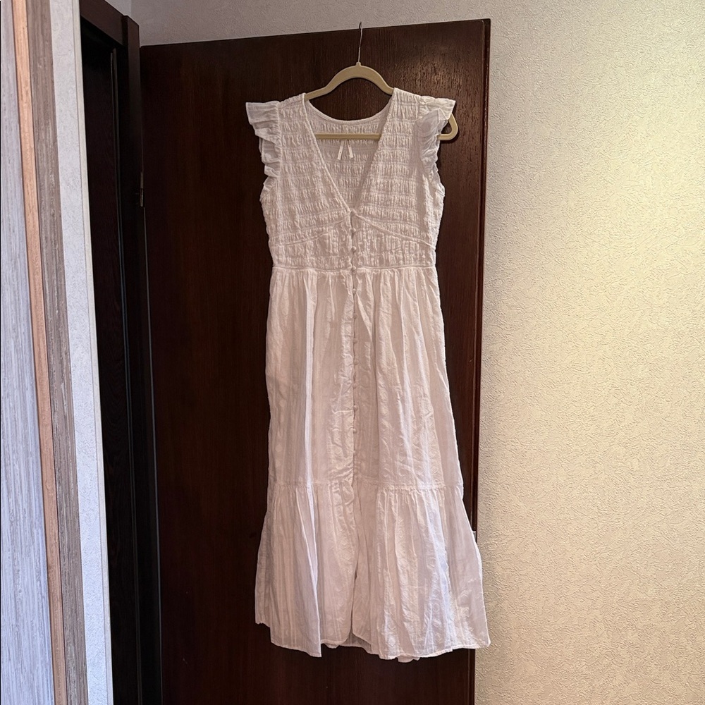 Anthropologie Cream Textured Button-Front Dress